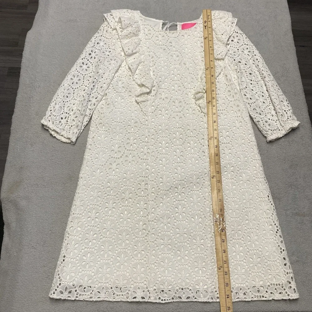 Lilly Pulitzer Dress Small Resort White Floral Eyelet Lace Ruffle Primm Dainty - Picture 4 of 11